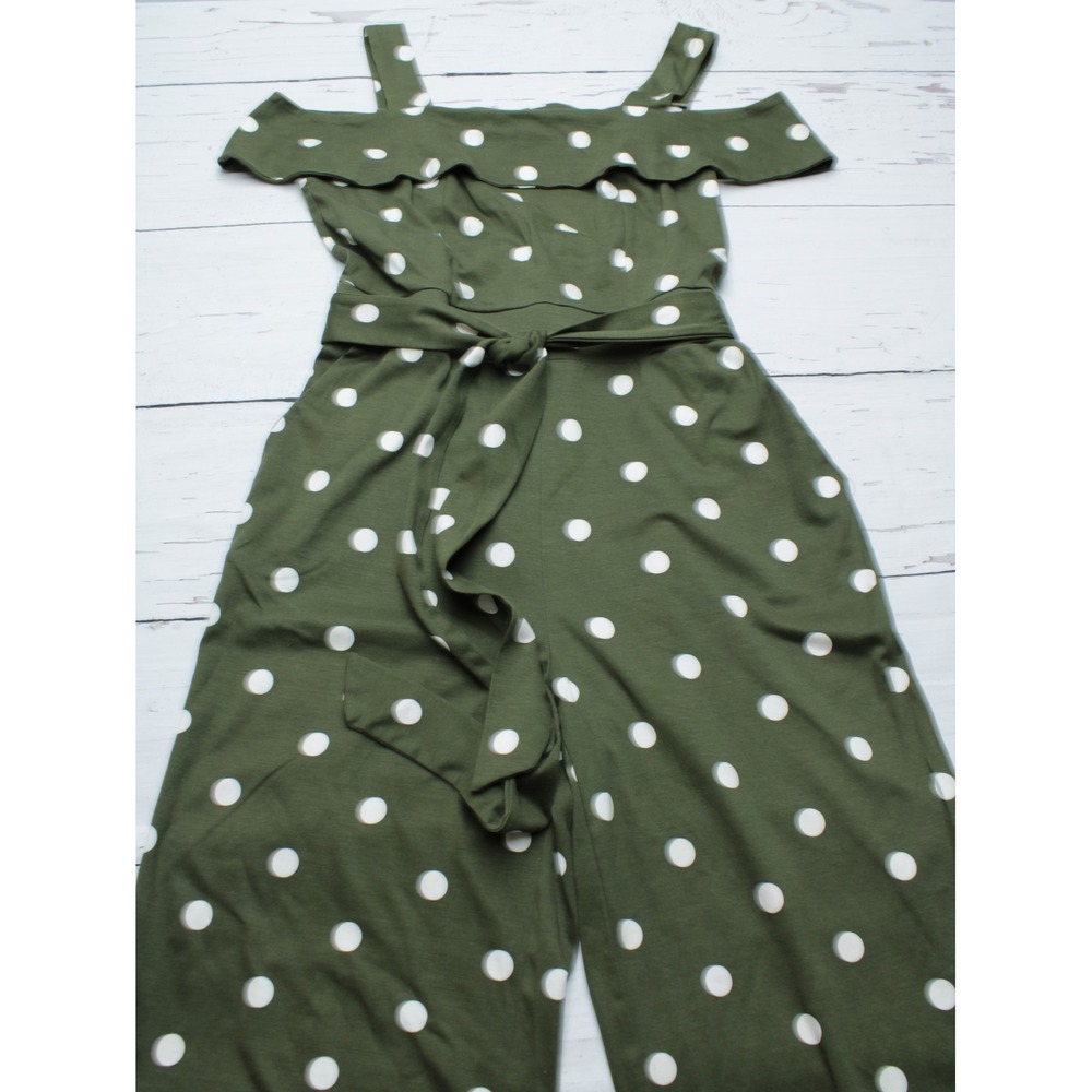New York & Company Polka Dot Cotton Jumpsuit Green L Romper - Picture 6 of 10